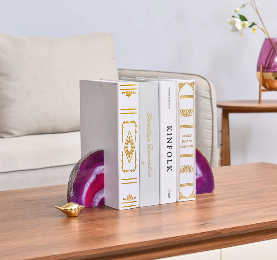 Organic Agate Desktop Storage Organizer Hotel Decorative Book Ends For