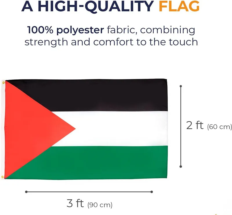 Palestine Flag – 5ft X 3ft – Polyester With Eyelets – Country Flag