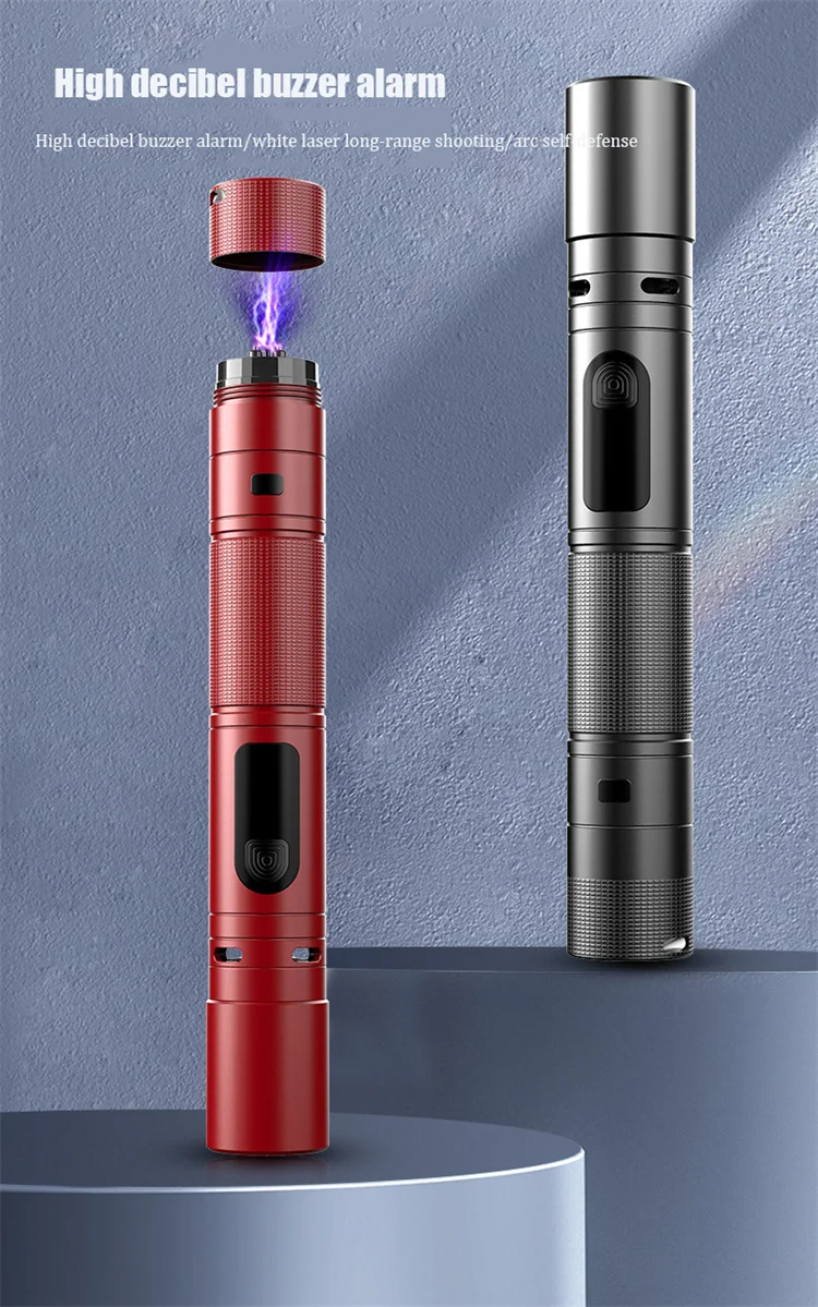 Poderoso laser branco liga de alumínio eletrônico duplo arco lanterna SOS ajuda lanterna com arco mais leve e alarme
