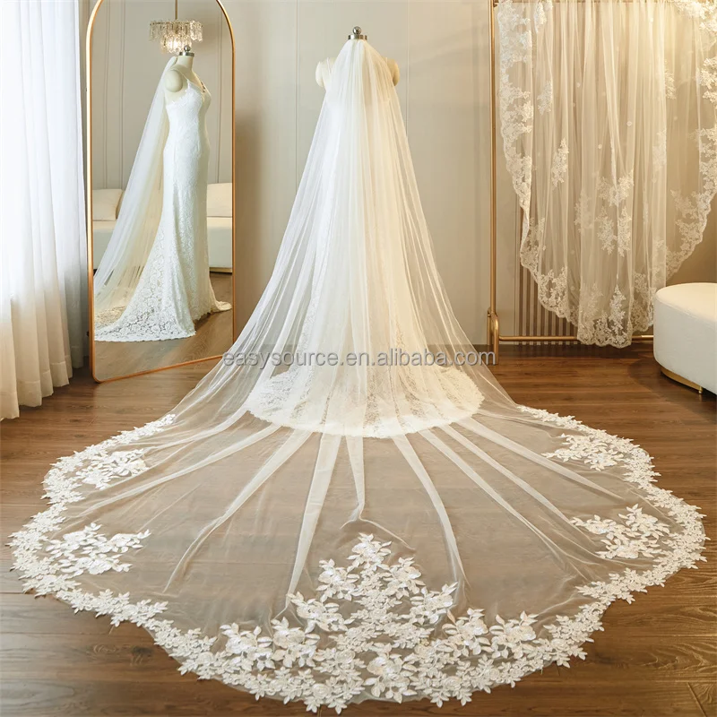 YM255 Handmade Elegant Bridal Veil with Comb 3 Meters Lace  display picture 3