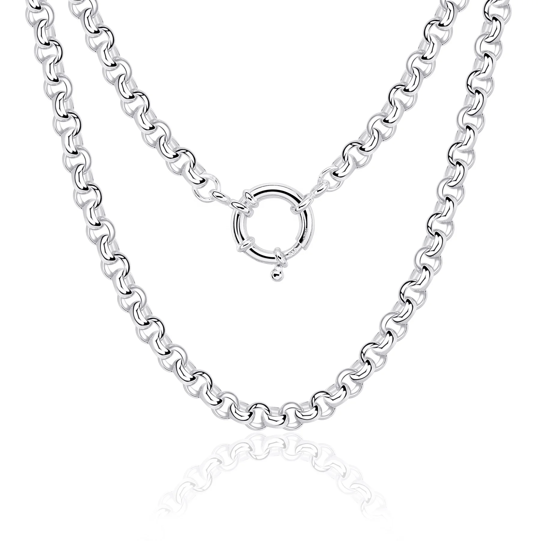 HOT Wholesale Fashion 16inch 925 Sterling Silver Belcher Chain Necklace  Clavicle Round Circle O Shape Rolo Necklace Chains Woman