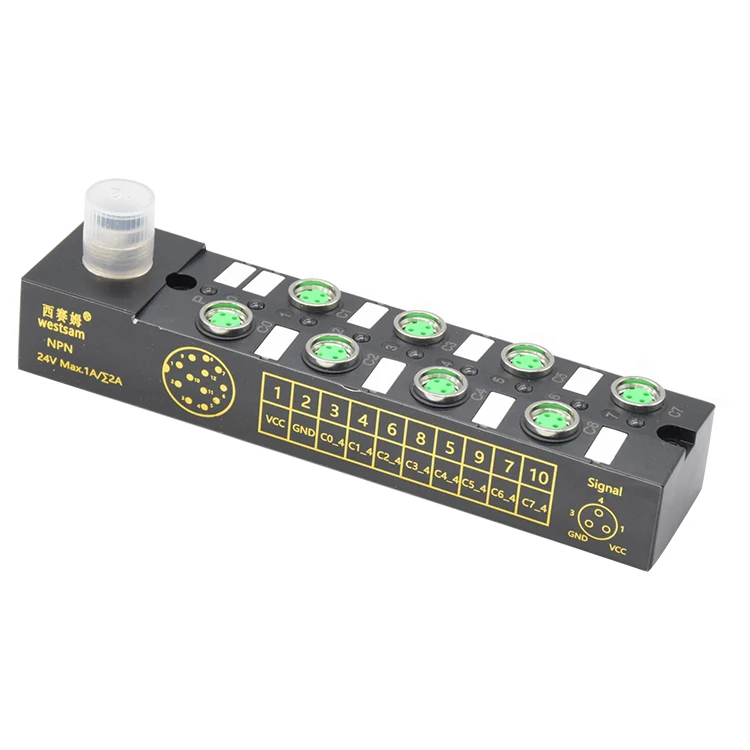 I/O Fieldbus M12 M8 Connector Factory Shipped Panel Mount Waterproof IP67 Plug Connector 3 Pin 8 Way NPN Distribution Box