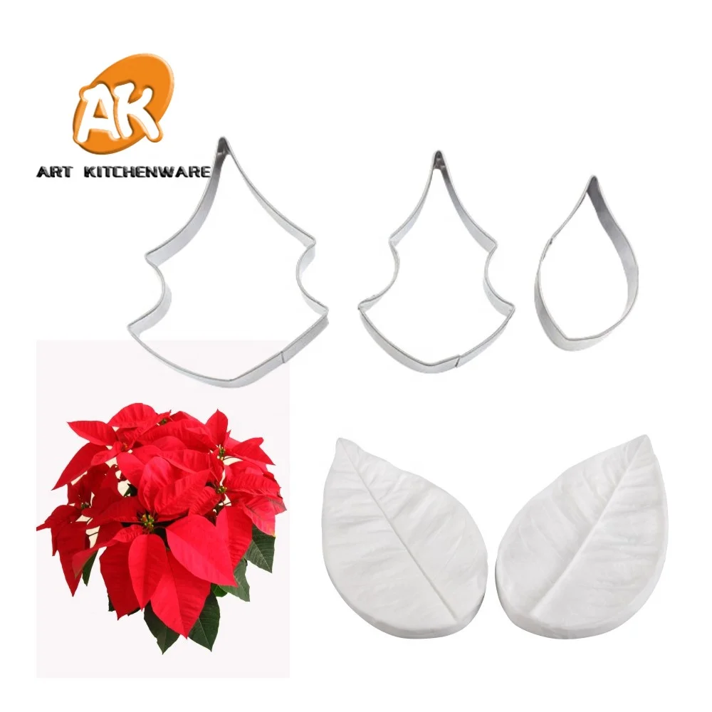 AK Weihnachtsstern Silikon-Prgeformen und Edelstahl-Ausstecher  Blumenherstellungs-Werkzeugset zur Kuchendekoration A354&VM114