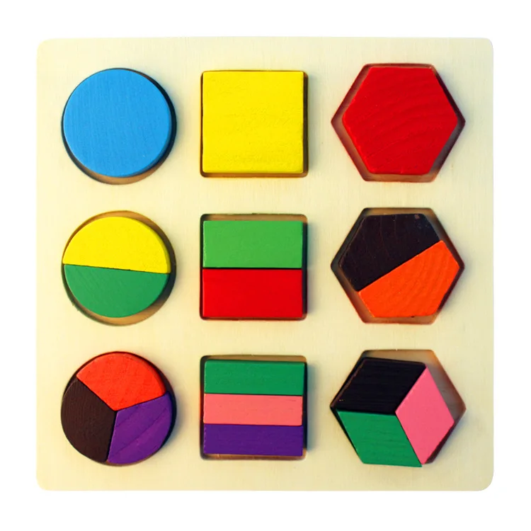 Kids Puzzle Toys Shapes Learning Wood Jigsaw Educational Games Geometric Colors 