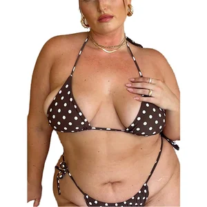 Custom Brown Polka Dot Tahiti Bikini Set Halter Neck XXL Plus Size 2-Piece Swimsuit with Padding Low MOQ
