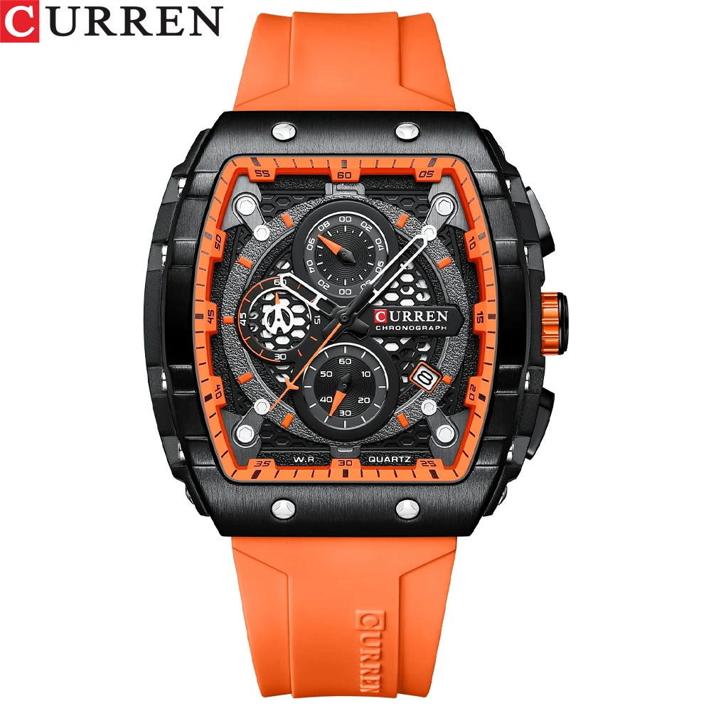 CURREN OEM square Custom Your logo Gift Men Wristwatch Silicone Watch Band Bracelet Chronograph Quartz Watch 8442