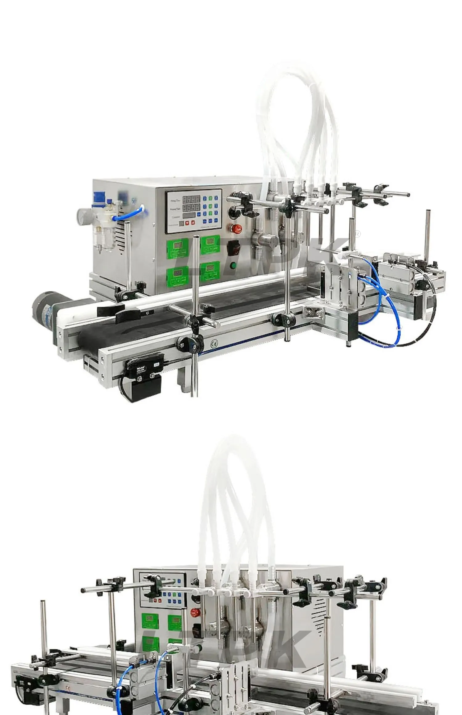 LTPK LT-DMPF4H 4 Nozzles Magnetic Pump Automatic Desktop CNC Liquid Water Filler With Conveyor For Perfume Filling Machine