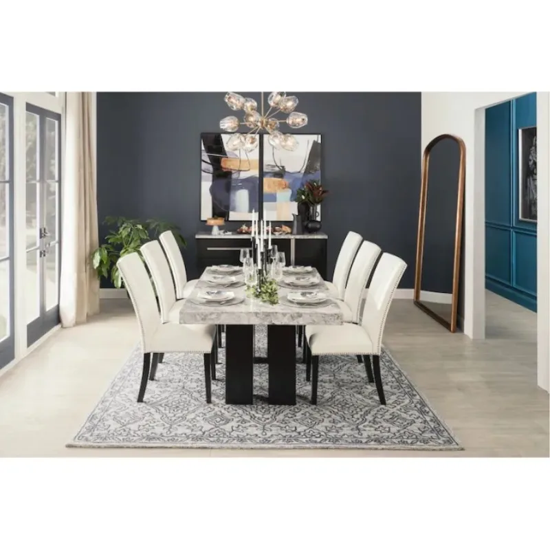 SH STONE Customized Home Furniture Design Gray Marble Tabletop Marble Top Dining Table with Metal Base Modern Royal Dining Set