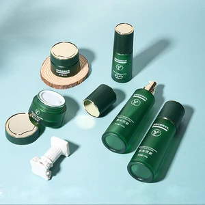 40ml 100ml Dark Green Translucent Glass Bottle with Exquisite Striped Lid for High-end Cosmetic Packaging