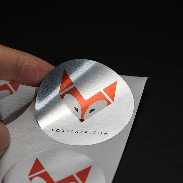 product custom small round logo brushed silver glossy vinyl sticker labels print personalizados waterproof adhesive stickers sheet-2