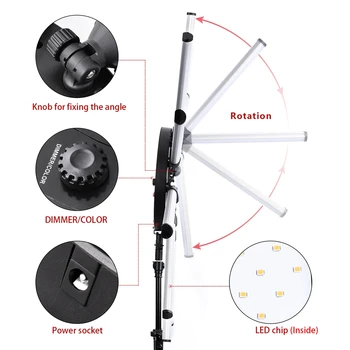 USA FREE SHIPPING FOSOTO FT-SL12 180W 12 Tubes 672 Leds SMD CRI 97 SuperStar Radial LED Ring Light Kit for Makeup detail image