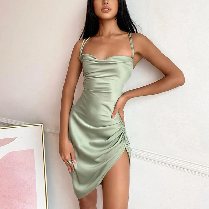 blue dress for baby girl Serenity CEA Butter-Cream Silk-satin Backless Halter-Neck Mini Dress main image 0