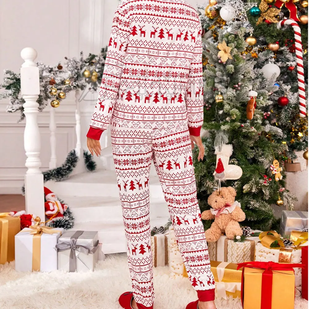 Christmas Casual Sleepwear Set for Adults 100% Cotton Long Sleeve Tee Pants Merry Christmas Lounge Pajama Suit for Winter