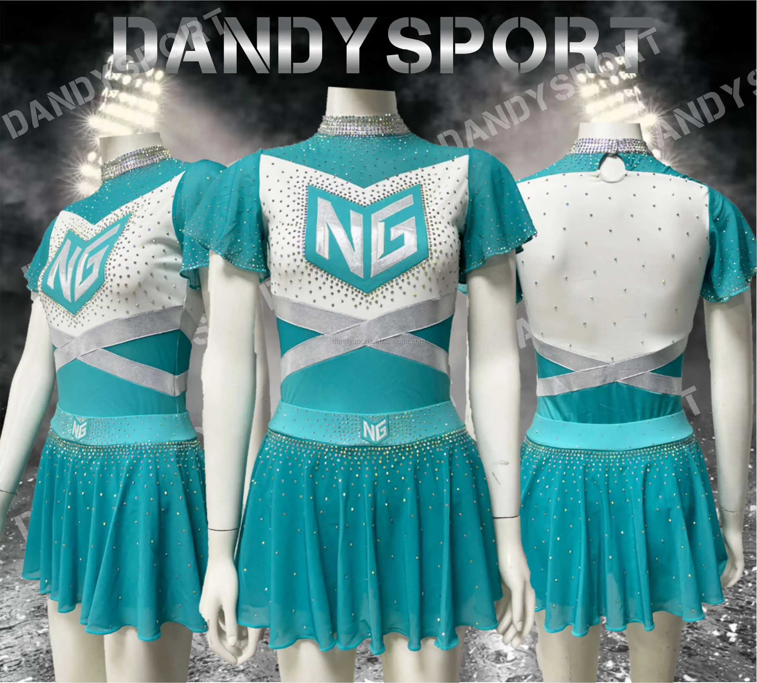 Custom Cheerleading Top And Skirts Long Sleeve Competition Cheer