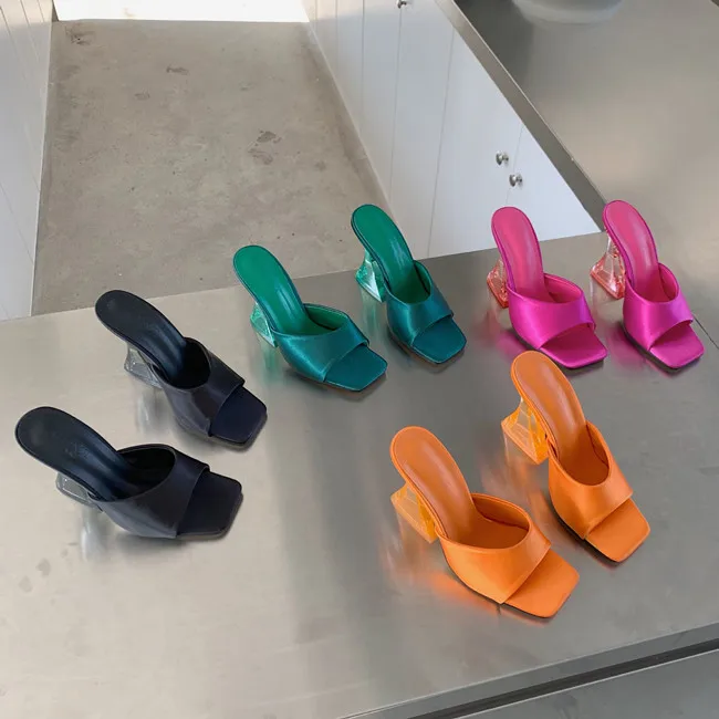 Beauty Square Toe Slides Custom Luxury slippers Summer Satin Comfortable Breathable Ladies Shoes slippers