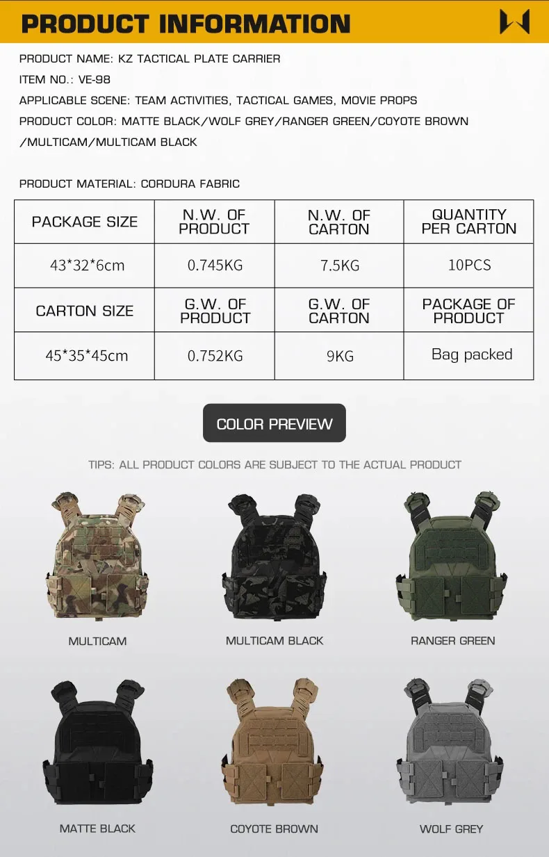Quick Release Kz Plate Carrier Breathable Cs Sport Vest Fit For 10x12 ...