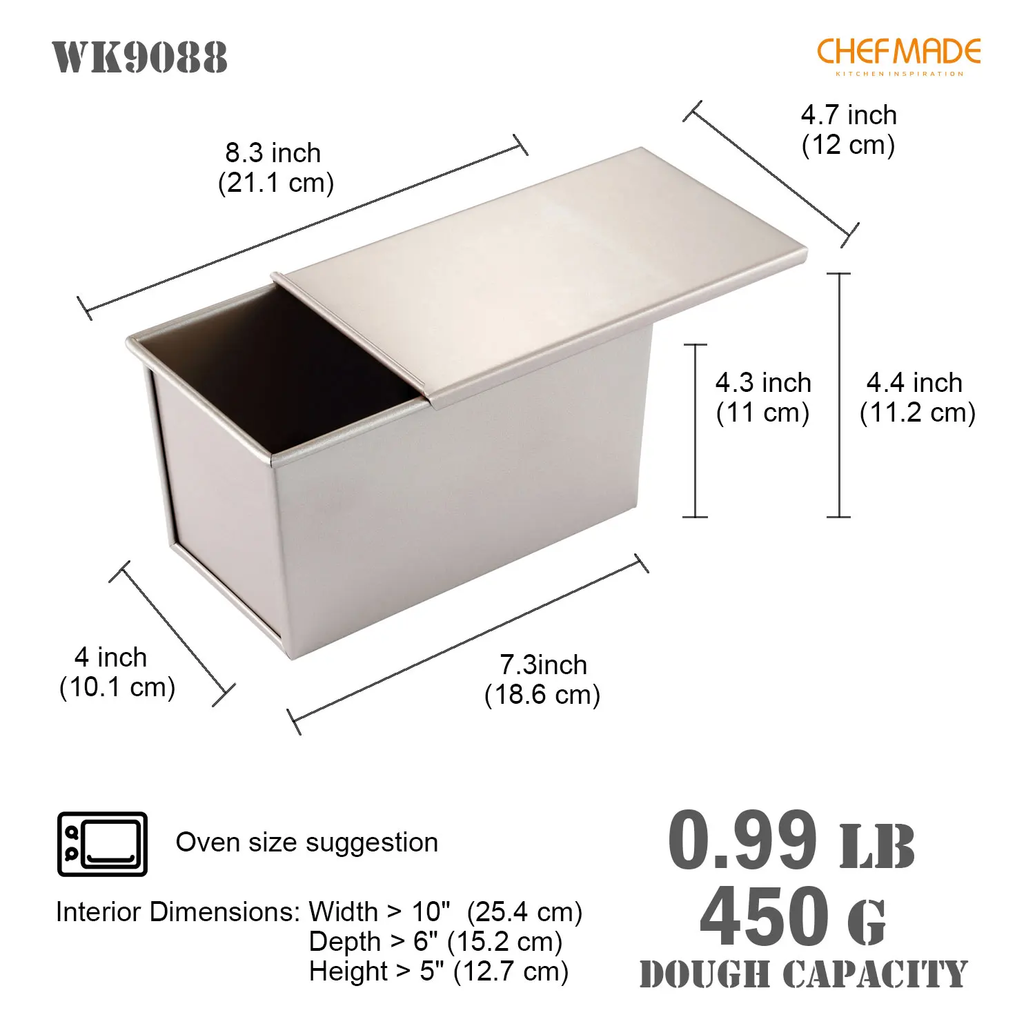 CHEFMADE WK9088 Bakeware Baking Tool Carbon Steel Non Stick Corrugated Baking Toast Mold Box Loaf Pan With Sliding Cover