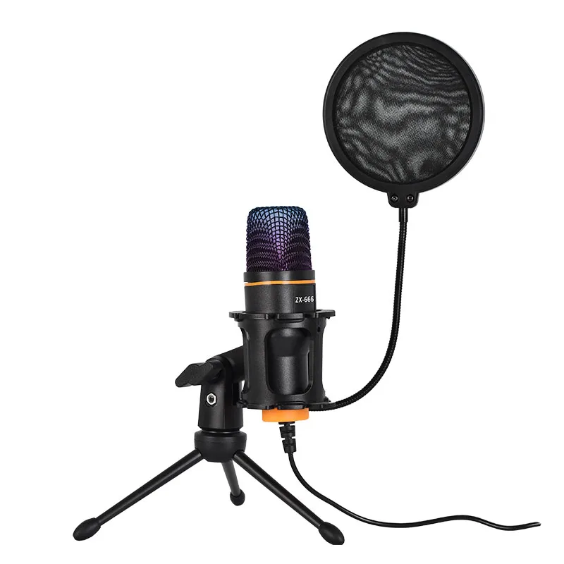 ZX666 Professional USB RGB Condenser Desktop Microphone For PC Phone