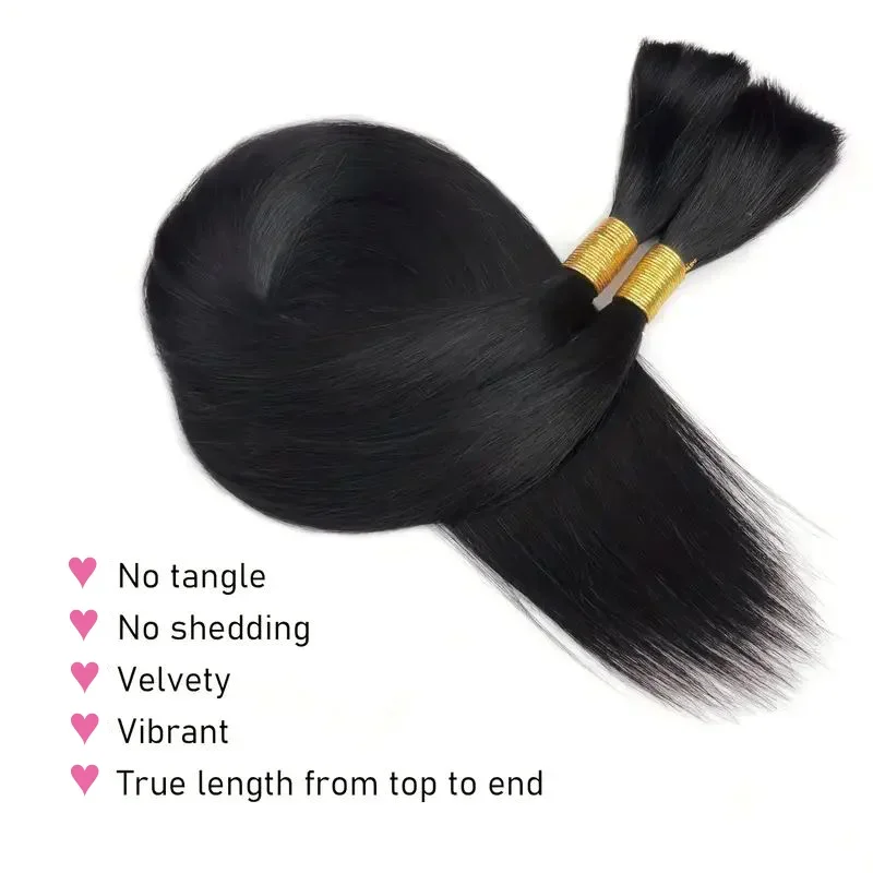 Capelli umani vergini brasiliani lisci sfusi per intrecciare 16-24 pollici 50 g colore nero naturale qualità da salone_voghion.com