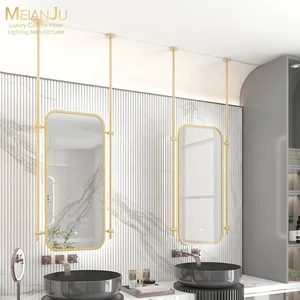 European Style Creative Square Bathroom Mirror Lighting Metal Floating Washroom Smart LED Wall Mirror Lamps IP65 Rated Light