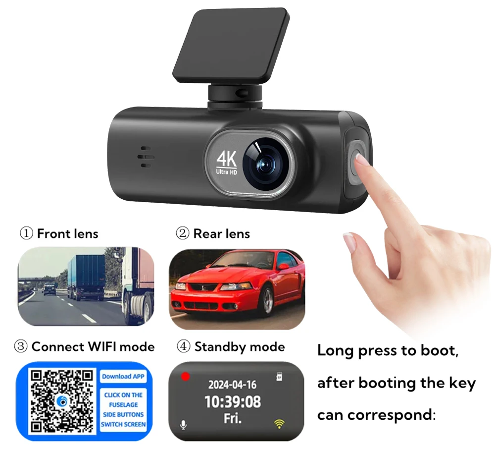 Night Version Car Driving Dash Camera 4K+1080P Black Box Dvr Mini Wireless Dual Lens GPS Parking Mode Wifi Dash Cam
