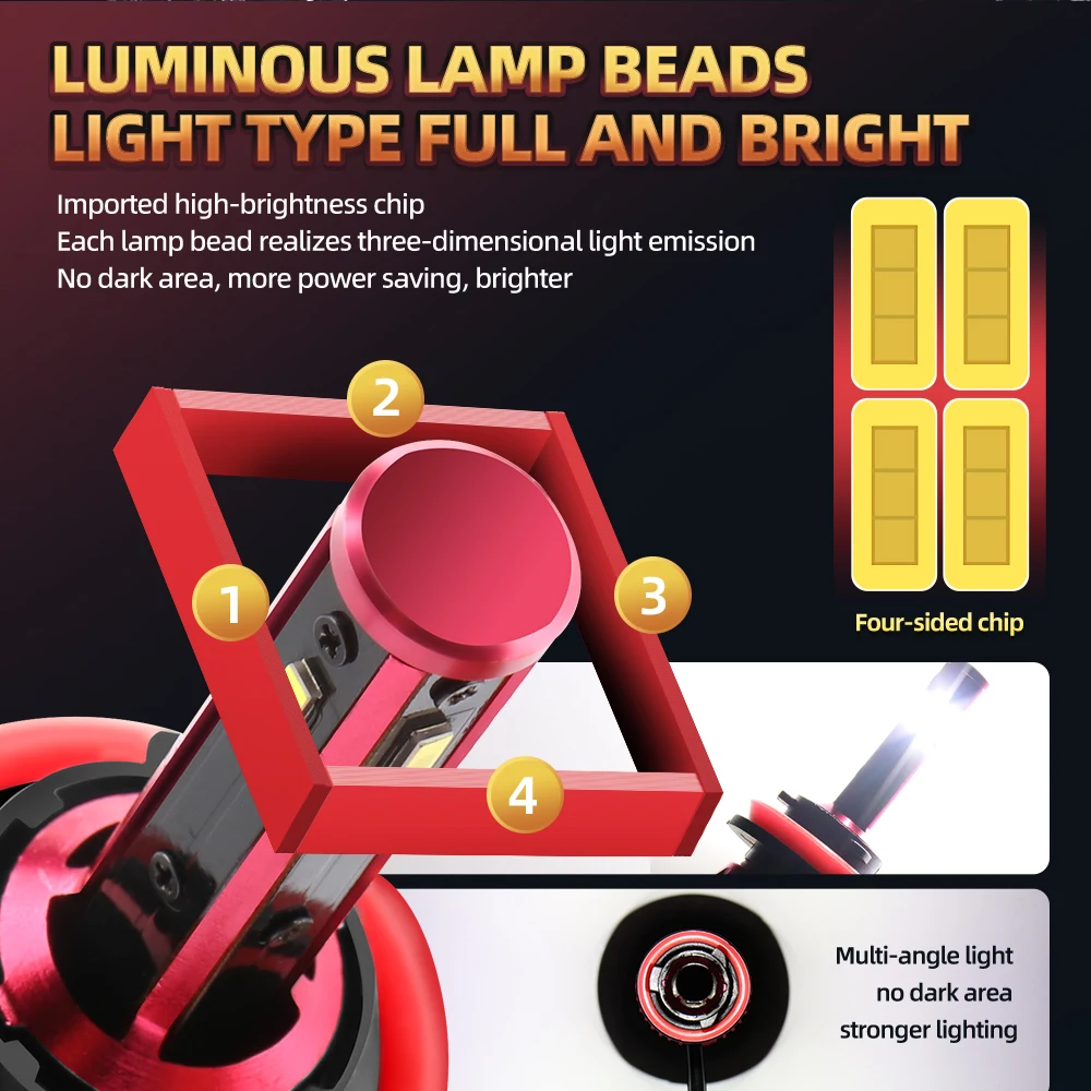 Roadsun Super Bright LED CSP H4 H7 LED 12V Car Headlight H11 9005 9006 HB4 HB3 Light Bulb Auto Lamp 4 Side 360 Emitting 16000LM