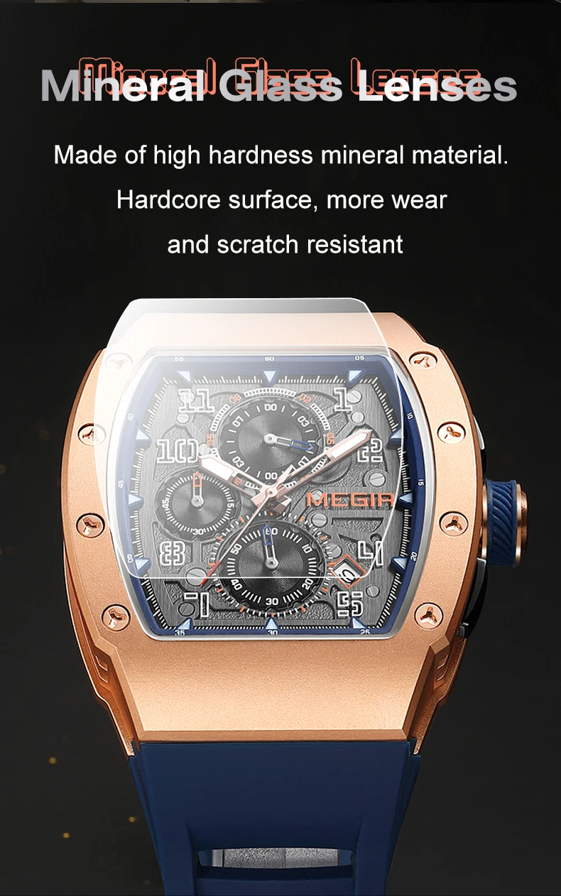 MEGIR 8411 Luxury Business Men's Quartz Wristwatch Fashion Blue Silicone Waterproof Luminous Pointer Dial Custom Watch