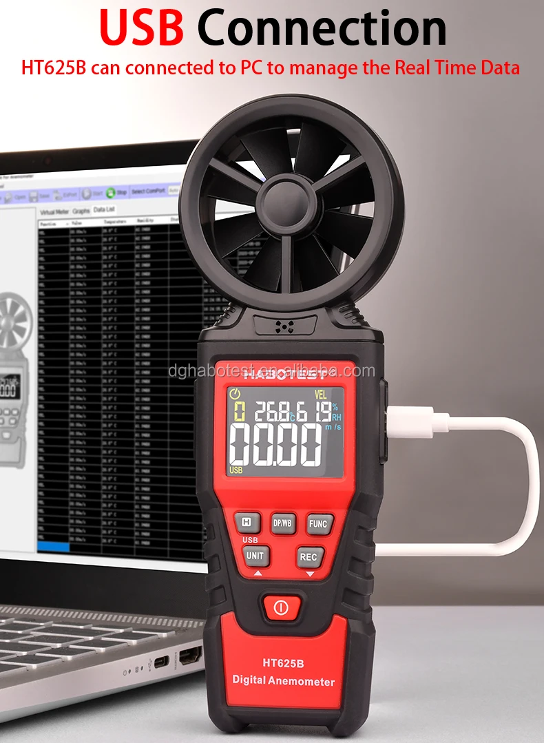 
Цифровой портативный анемометр Habotest HT625B с USB цветным ЖК-дисплеем, точка росы, влажная лампа, тестирование температуры 