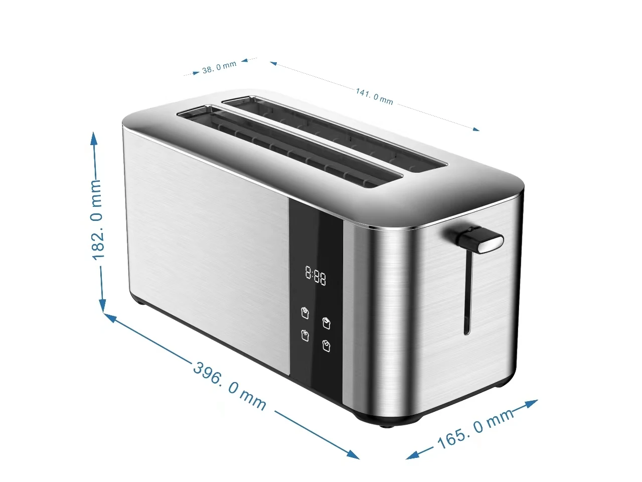 Smart New Design 4 Slice Long Slot Stainless Steel Digital Toaster with Touch Screen and Led Light