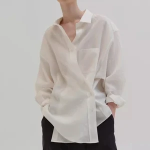 Custom High Quality Linen Long Sleeve Shirt Turn-down Collar Women's Blouses Shirts Casual Anti-Wrinkle Breathable