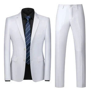 New Fashion High-quality Temperament Suit White Large Size Casual Suit Two-piece Slim Groom Wedding Men's Suit