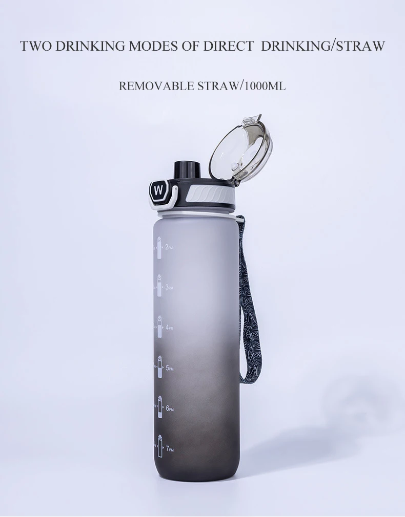 Custom 32oz/1000ml Portable Gym Straw Drinkware Coated Plastic Sports Bottle for Men Women Free 1L Direct Drinking Back School