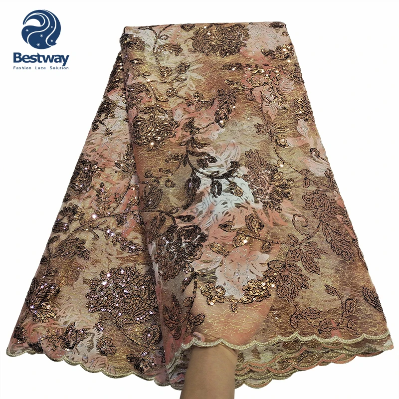 Bestway Latest African Dust Pink Color French Lace Fabric Sequence Lace Fabric Nice Design