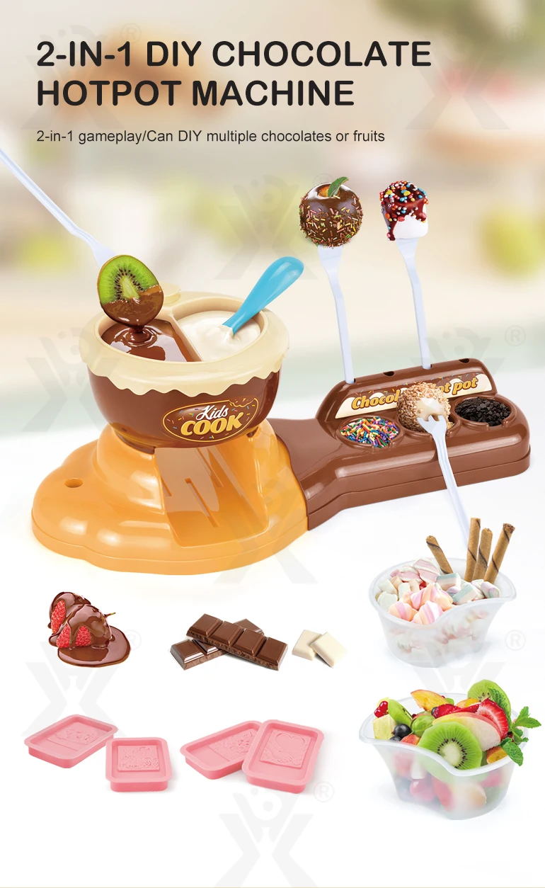 Chengji girls role play game simulation plastic kitchen toys set 2 in 1 multifunctional diy chocolate hot pot toy