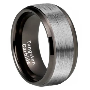 Coolstyle Jewelry Stepped Beveled Edges Brushed Finish 10mm Gunmetal Tungsten Ring for Men Women Fashion Engagement Wedding Band