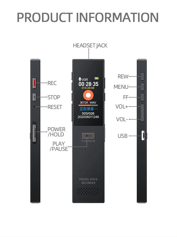 Waterproof Mini Digital Audio Voice Recorder Sound Playback With Speaker Voice Recording Pen Mp3 Player