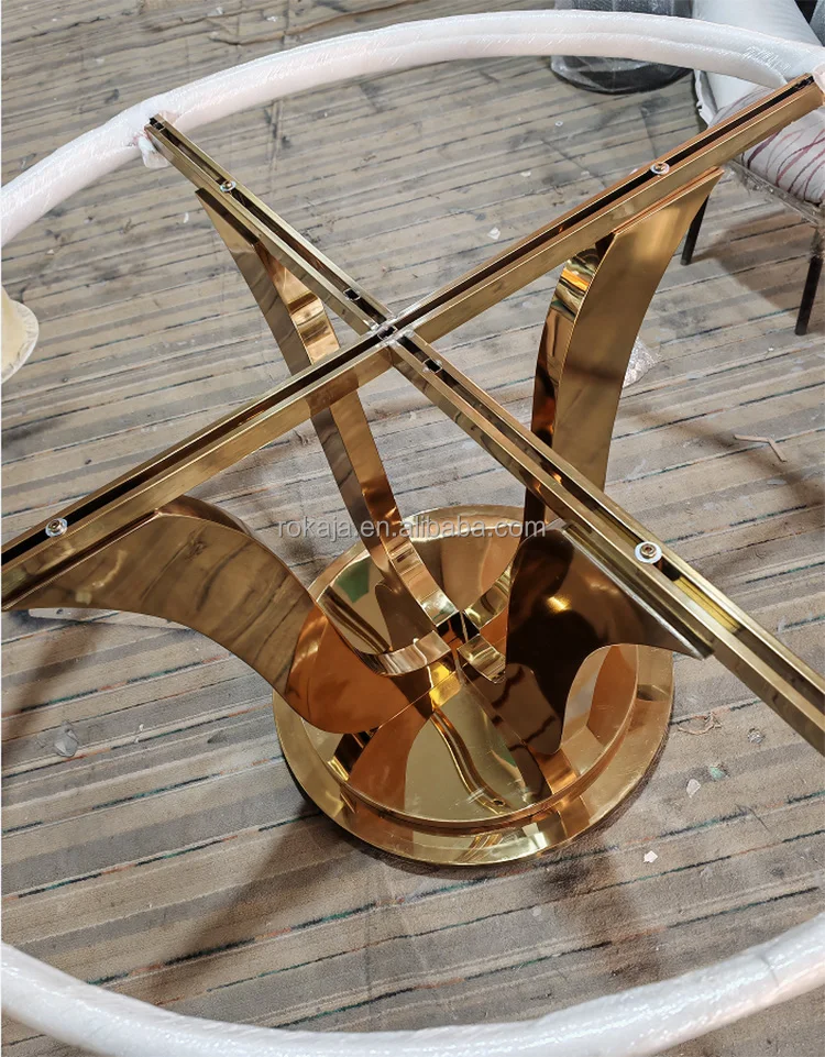 Luxury Round Dining Table Gold Stainless Steel Base Dinner Table With ...