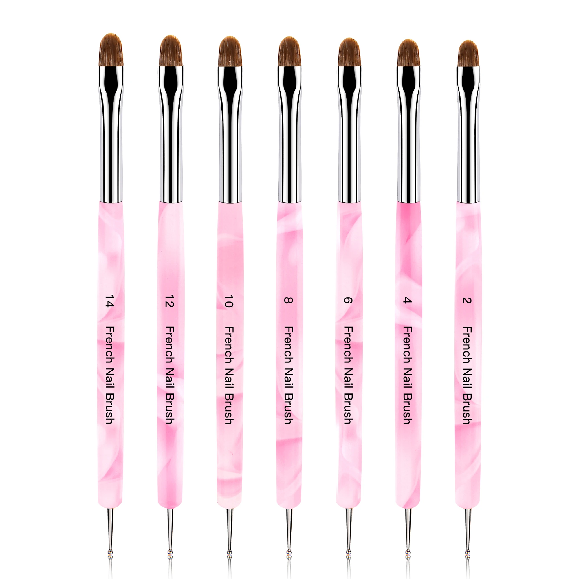 Premium 2 Way French Gel Acrylic Nail Art Kolinsky Brush Marbel Handle