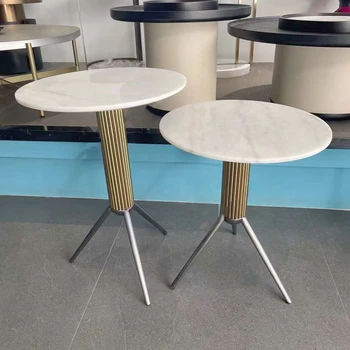 New White Marble Coffee Table Set Modern Tripod Metal Base Gold Side Tables For Living Room Foshan Table Factory