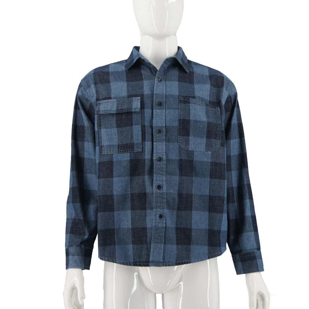Hot Sales Polyester Cotton Men's Long Sleeve Blouse Square Grid Casual Shirt