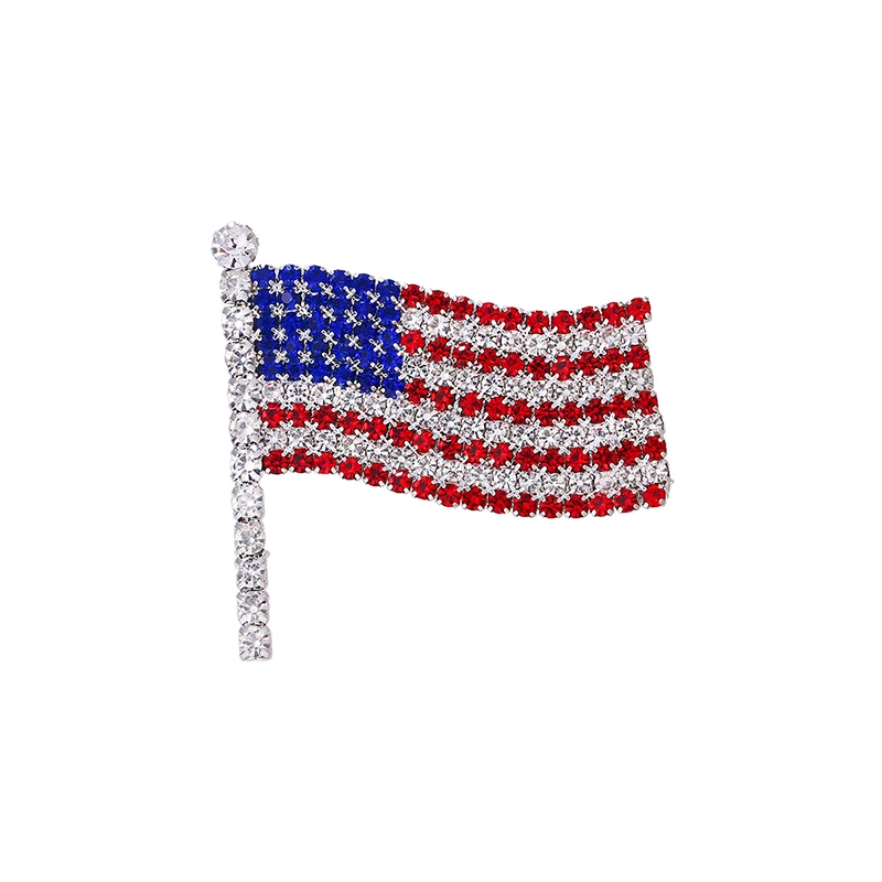 New Arrival Crystal Rhinestones American National Flag Stars and Stripes Brooch Pins