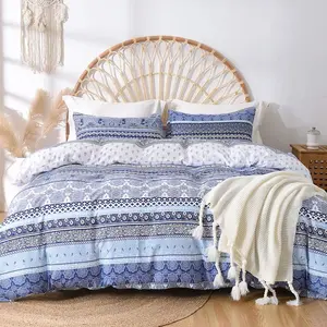 Wholesale American Style Boho Tribal Striped Duvet Cover Pillow Case Set European American Style Bedding with Botanical Pattern