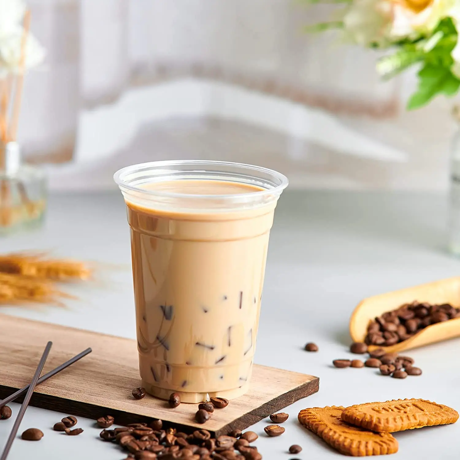 Plastic Packaging Disposable PET Clear Cups With Flat Lids Cold Beverage Takeaway Iced Coffee Latte Juice Tea Bottle 16 oz 500ml