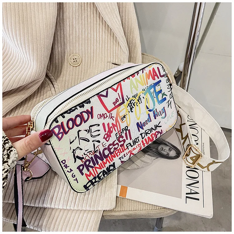 2021 Women Fashion Versatile New Personalized Graffiti Square Bag Lady's Shoulder Crossbody Bags