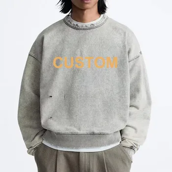 custom crewneck vintage 100% cotton heavyweight sweatshirt acid wash oversized men's hoodies & sweatshirts