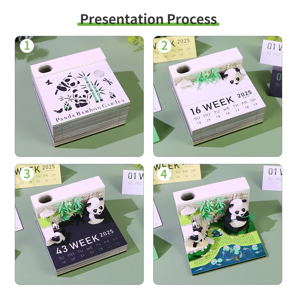 2027 Hot Sale New Panda Memo Pads Paper Art Craft with Calendar  Bookmarks Paper Sheets Decompression Toys Custom Package