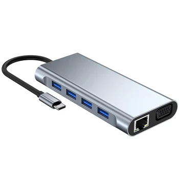 USB Type C Hub Type-C To 4K VGA Adapter RJ45 Lan Ethernet SD TF USB-C 3.0 Type-c Audio Video for MacBook Pro OTG 11in 1 Hub