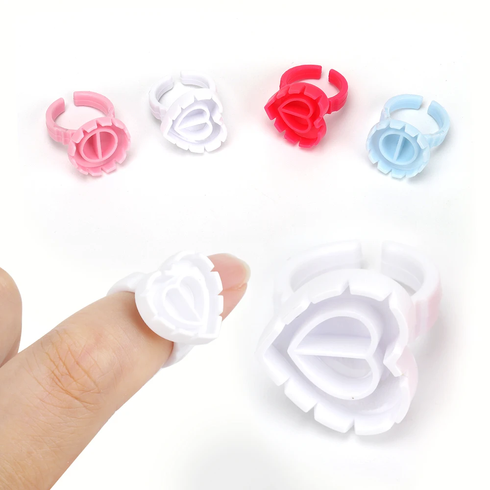 Оптовая продажа клей для ресниц держатель 100 шт./упак. одноразовых пластиковых стаканов, клей для наращивания ресниц в форме сердца пластиковые клей для ресниц кольцо