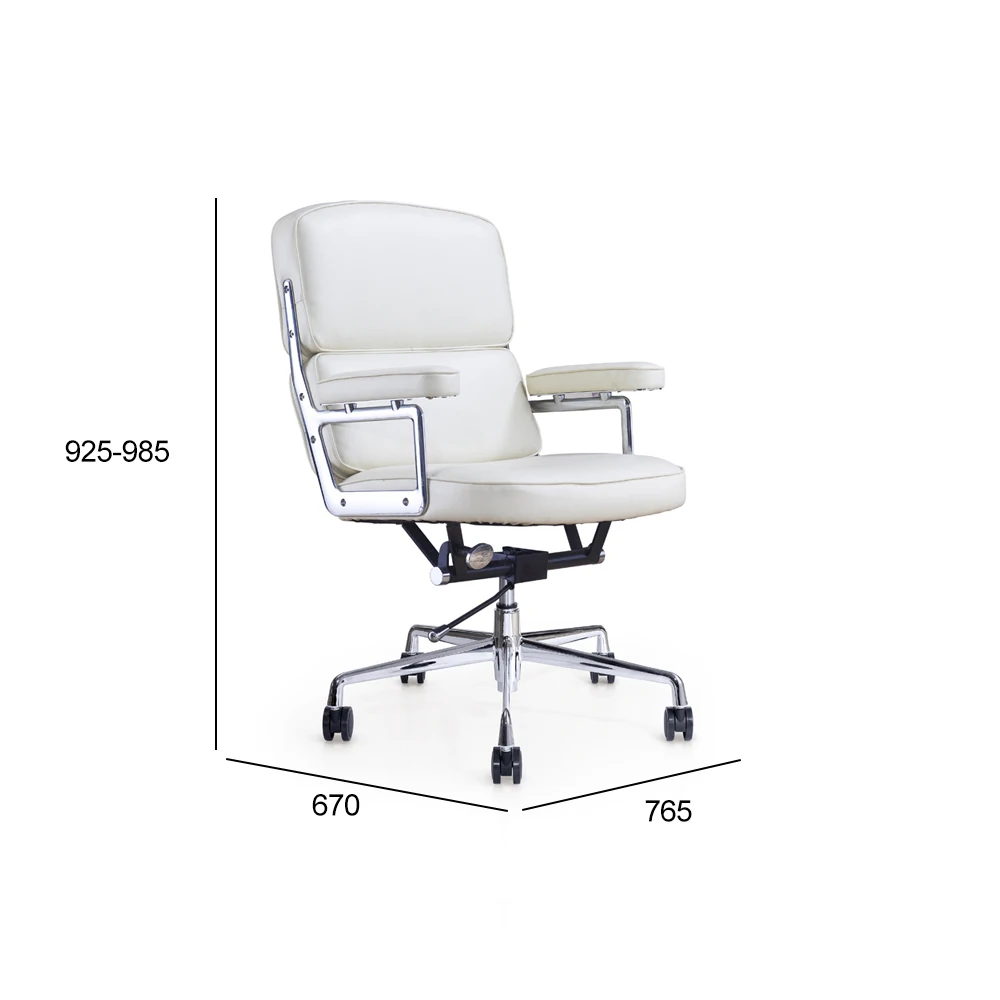 Electroplated Frame Office Chair with Soft Top-Grain Leather Armrests details