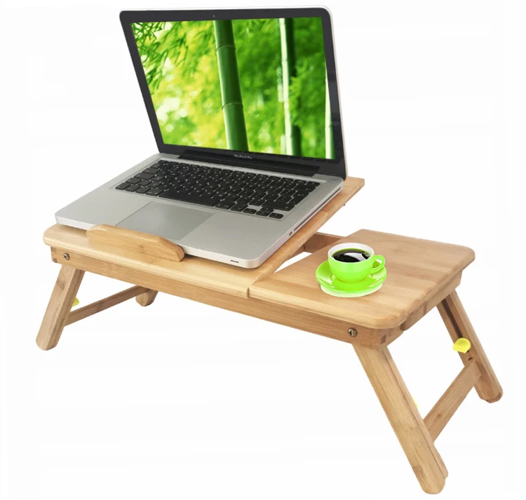 Bamboo Wooden Computer Desk/ Portable Foldable Laptop Table with Cup Holder Cooler Fan Drawer